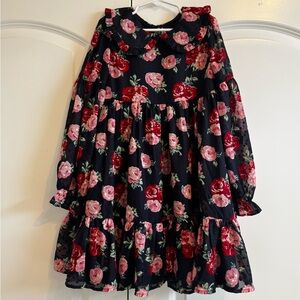 Janie and Jack Navy Dress with Pink Floral Pattern